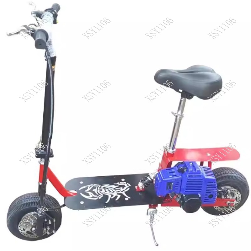 Outdoor Power And Pedal - Faltbarer 2-Takt-Mini-Pedal-Roller, tragbarer, kraftstoffbetriebener zweirädriger Pendler-Outdoor-Roller