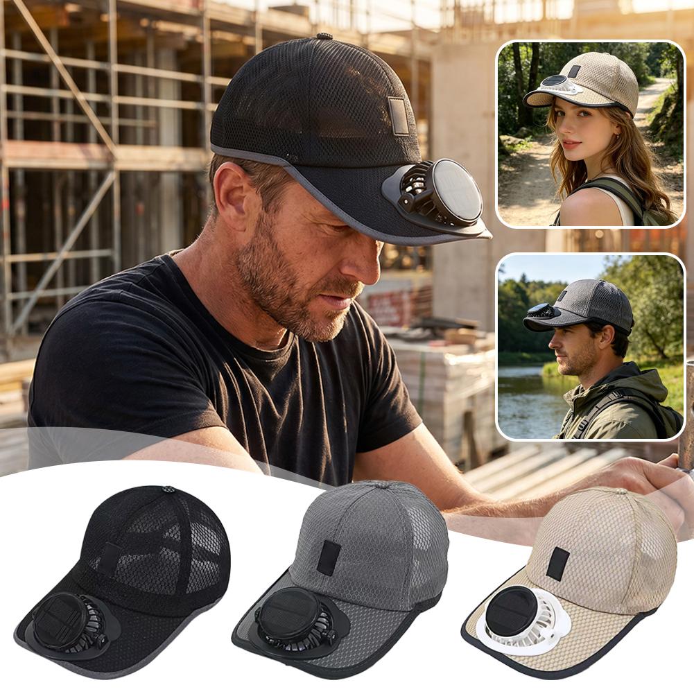 Outdoor Power Block - Unisex-Solar-Ventilatorhut, wiederaufladbar über USB, Sonnenschutz, atmungsaktive