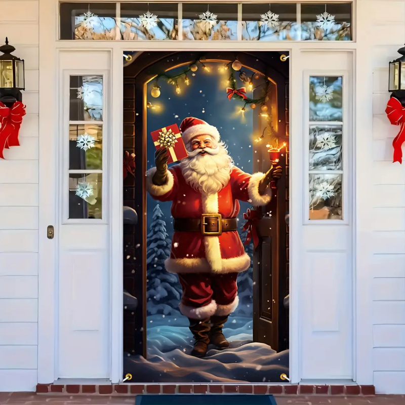 Outdoor Power For Wedding - 1 Stück 2D flaches, festliches Weihnachtsmann-Willkommens-Türbanner