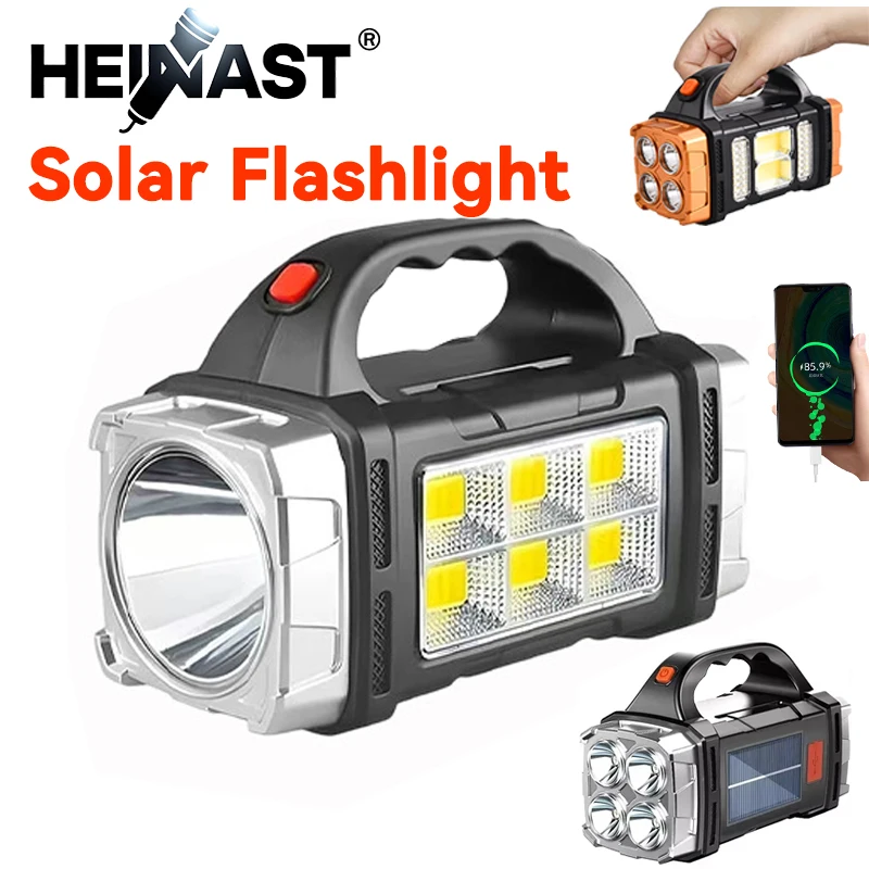 Outdoor Usb Power Bank - Leistungsstarke Handtaschenlampe, wiederaufladbare USB-Taschenlampe, superhelles Solar-COB-Flutlicht,