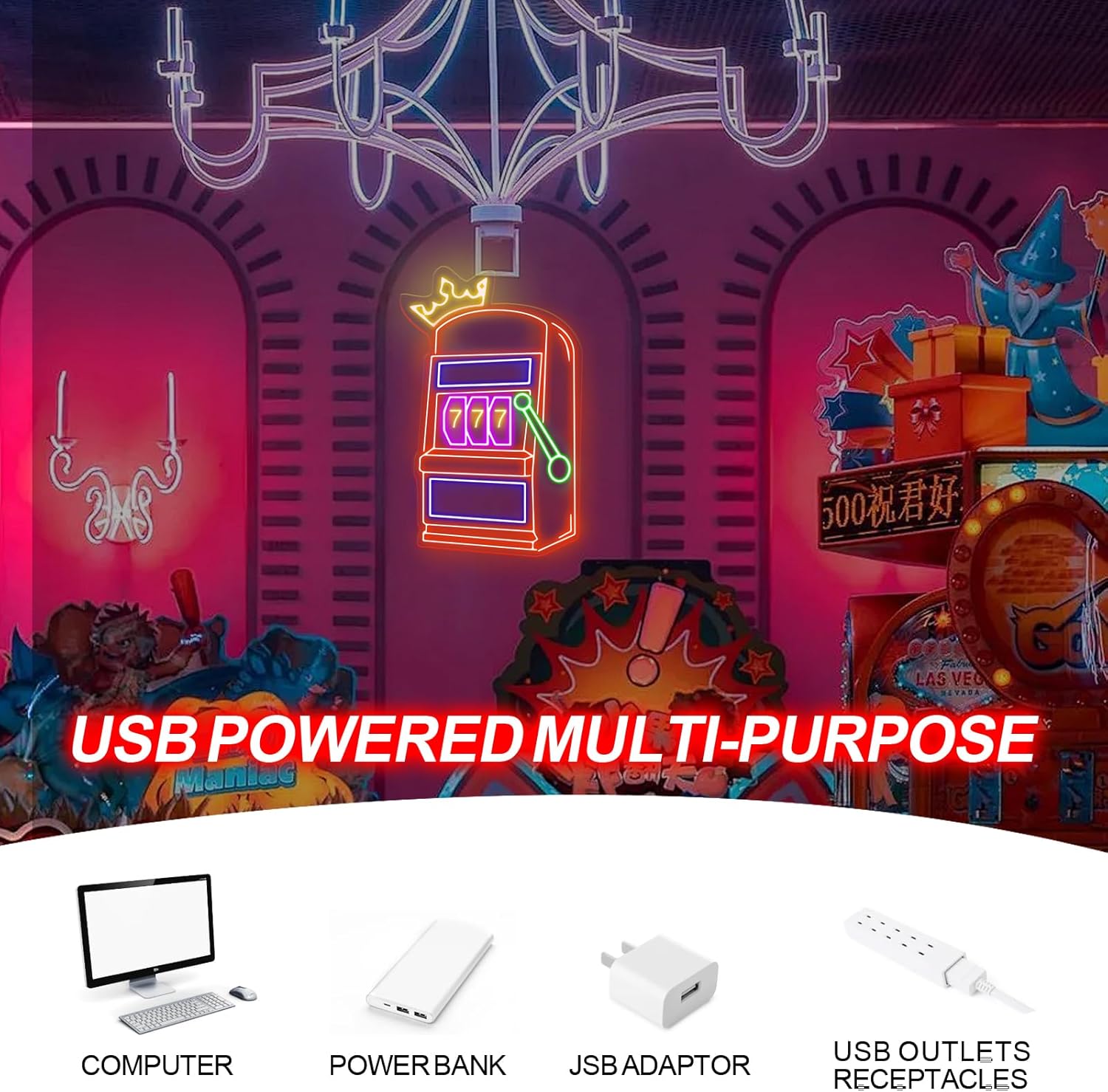 Spielautomaten-Neon-Schild mit – Outdoor Power For Wedding Bewertung und Preis